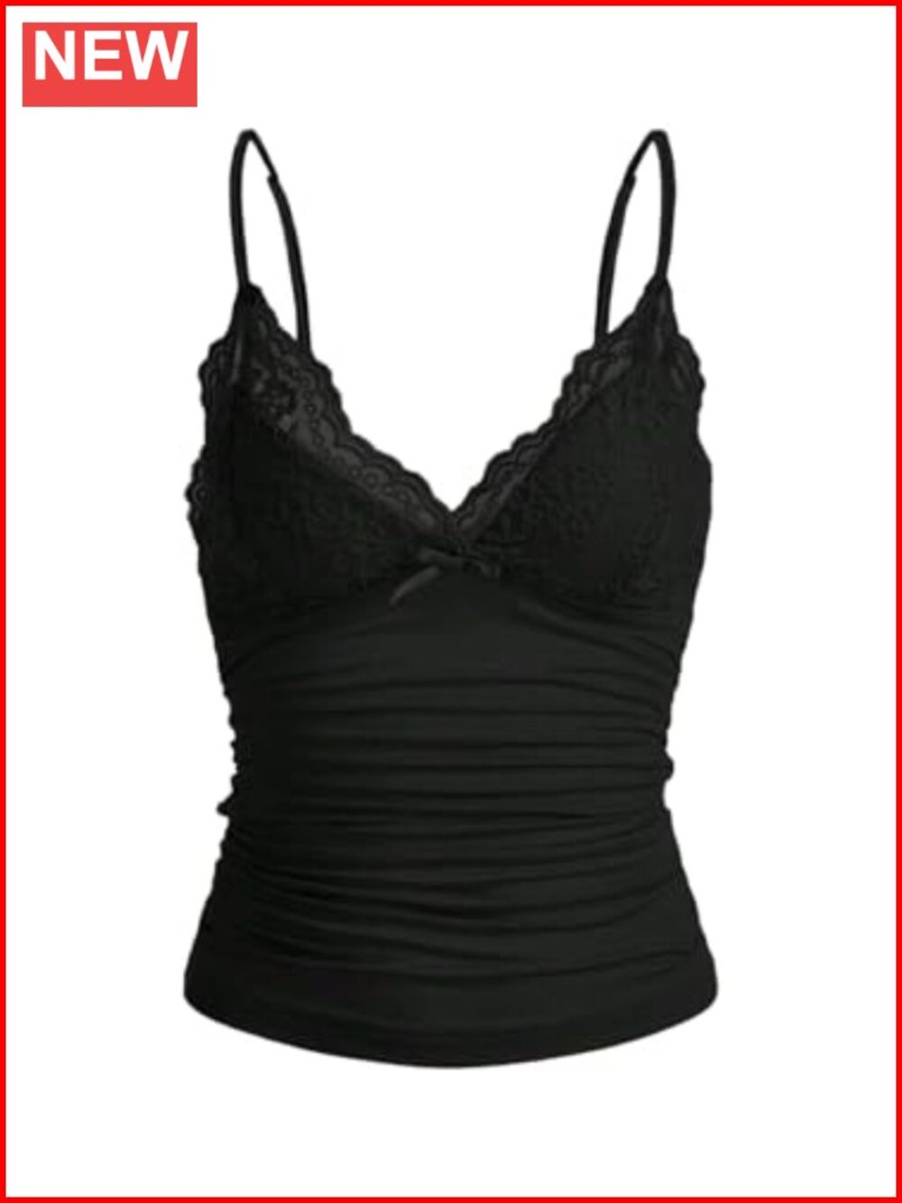 Women Lace Patchwork V Neck Cami Sleeveless Slim Fit Tank Top